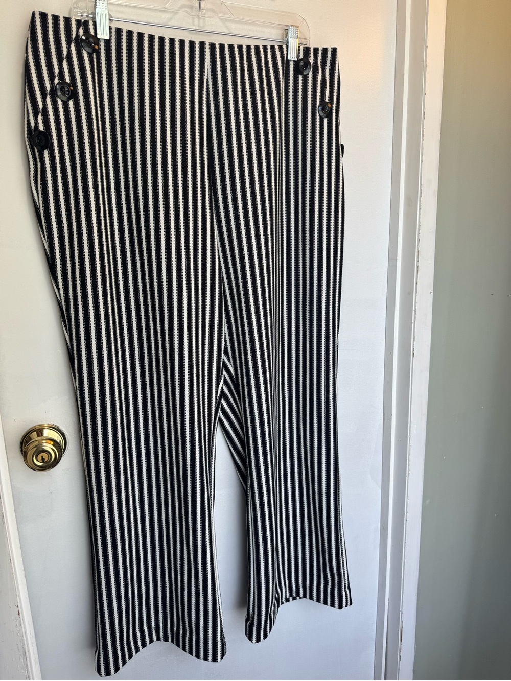Cato Black & White Vertical-Stripe Wide-Leg Pants